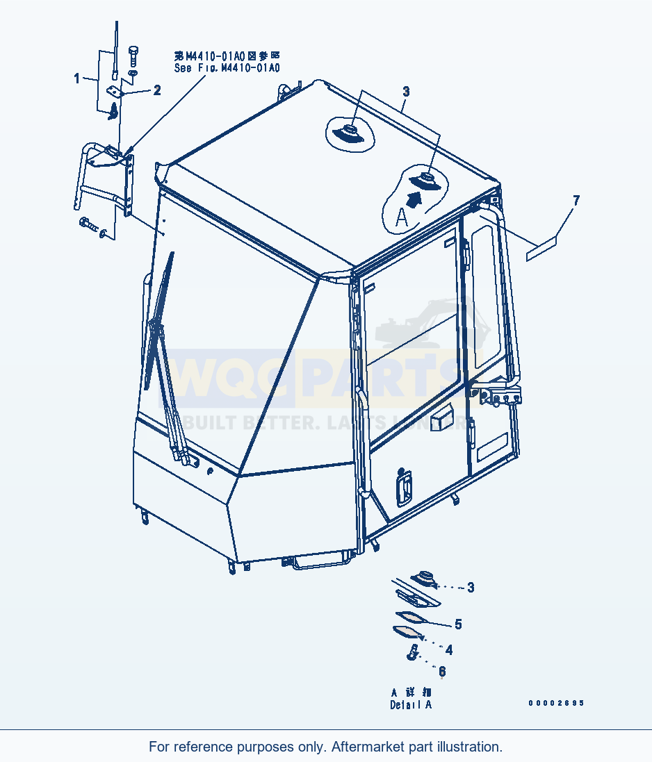 Komatsu WA250PTL-5 Rops Cab (Antenna, Speaker) parts diagram