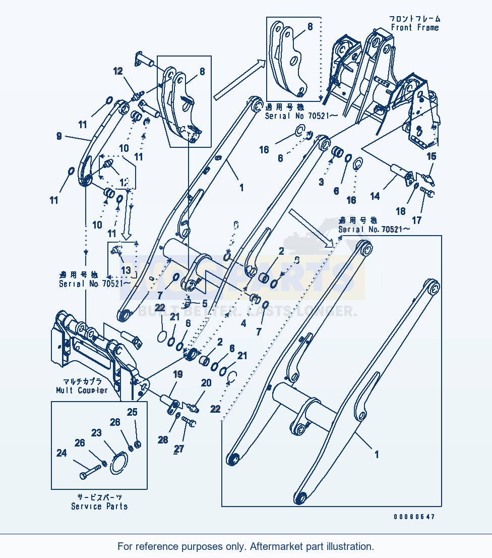Komatsu WA250PTL-5 Lift Arm And Bellcrank parts diagram