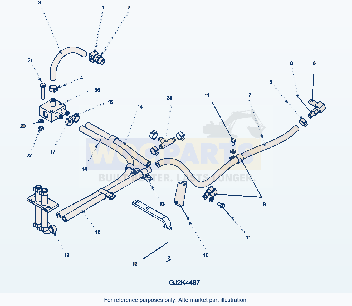 Komatsu WA250PZ-5 Fan Drive Piping (Heater Line - New Var. Fan) parts diagram