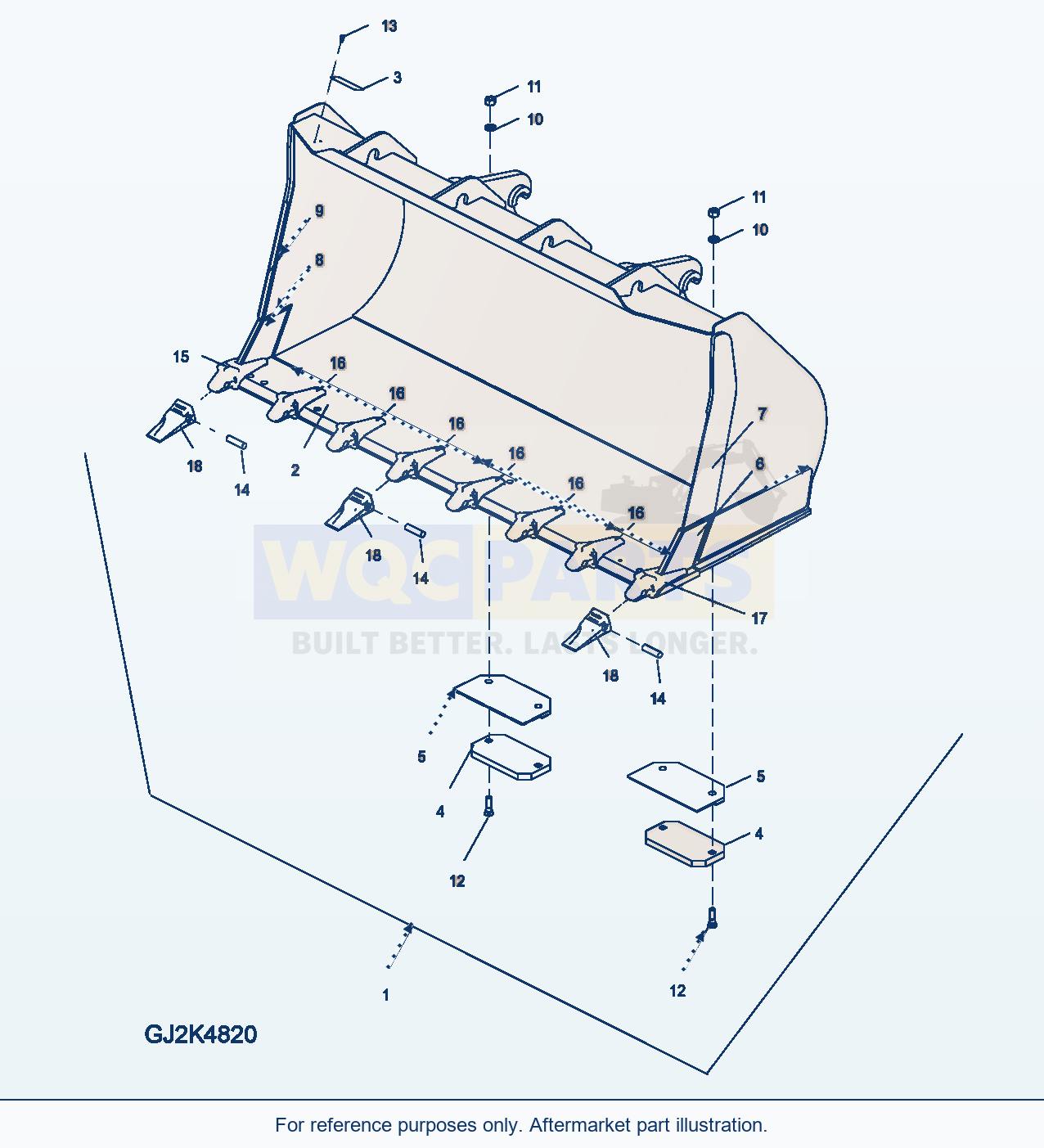 Komatsu WA250PZ-5 Bucket 2.1m³ (With Teeth) (Type Qc-A) parts diagram