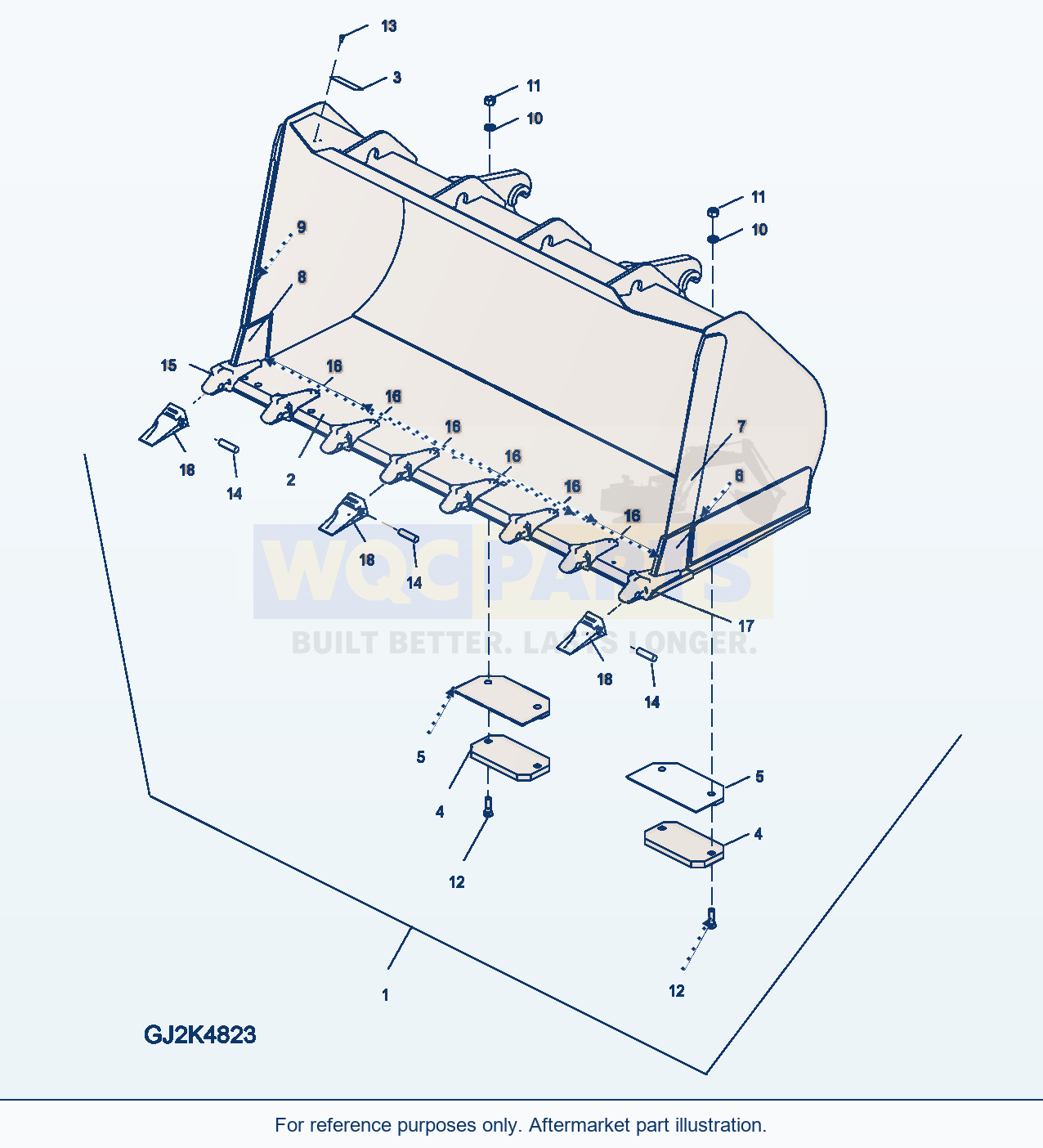 Komatsu WA250PZ-5 Bucket 2.3m³ (With Teeth) (Type Qc-B) parts diagram