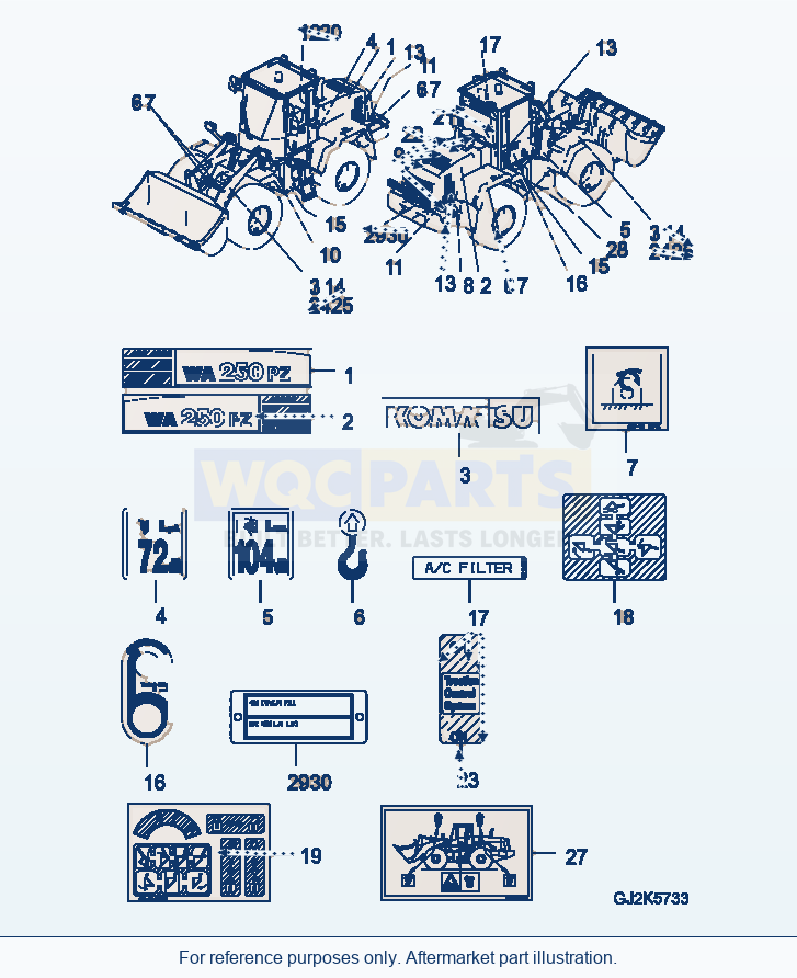 Komatsu WA250PZ-5 Decals (Common Parts) parts diagram