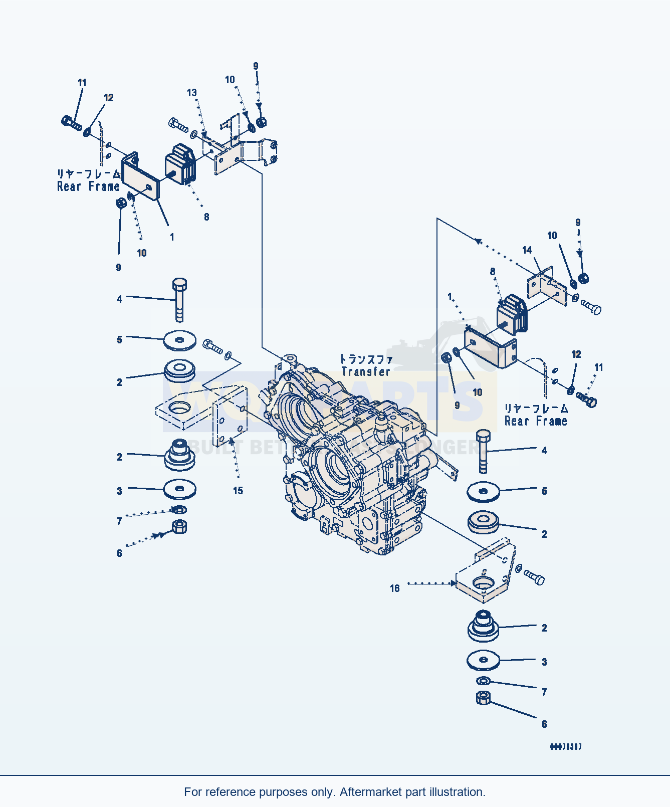Komatsu WA250PZ-6 Transfer Case Mounting parts diagram