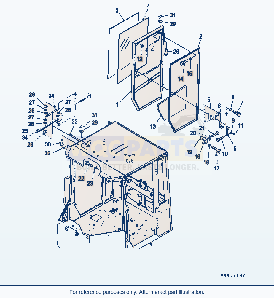 Komatsu WA250PZ-6 Rops Cab (Door) (R.H.) (EU Spec.)(#75001-) parts diagram