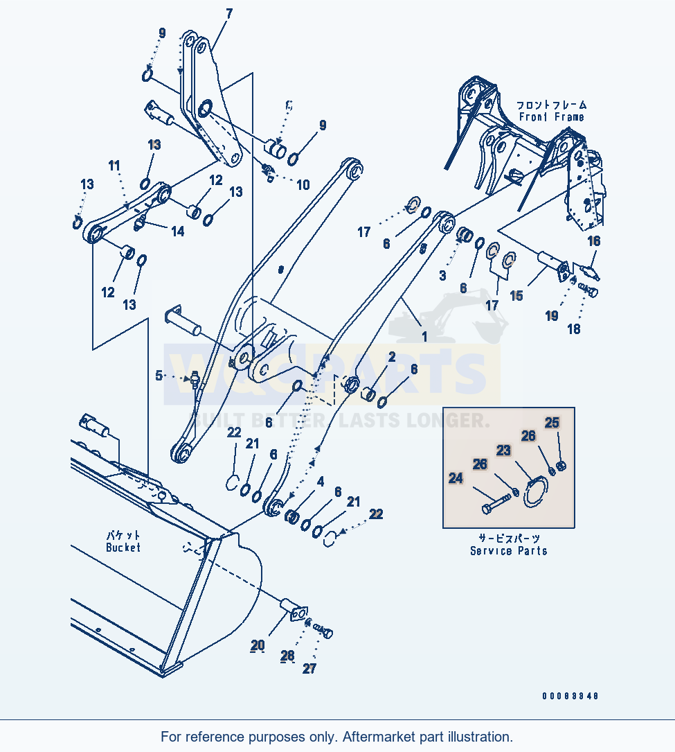 Komatsu WA250PZ-6 Lift Arm And Bell Crank parts diagram
