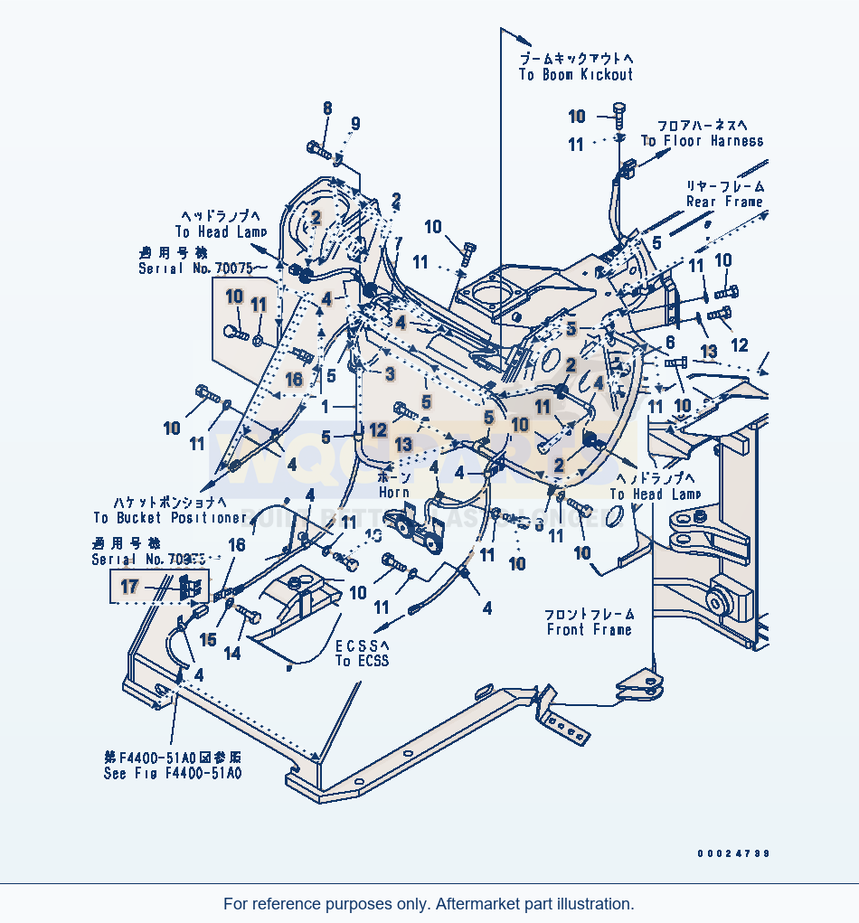 Komatsu WA270-5 Front Harness (Attachment Harness) parts diagram