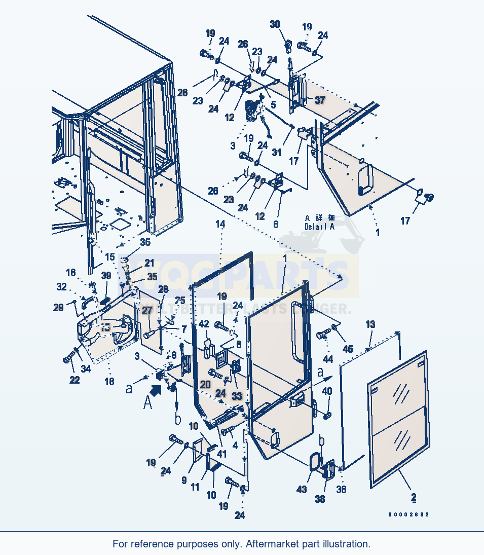 Komatsu WA270-5 Rops Cab (Door L.H.) parts diagram