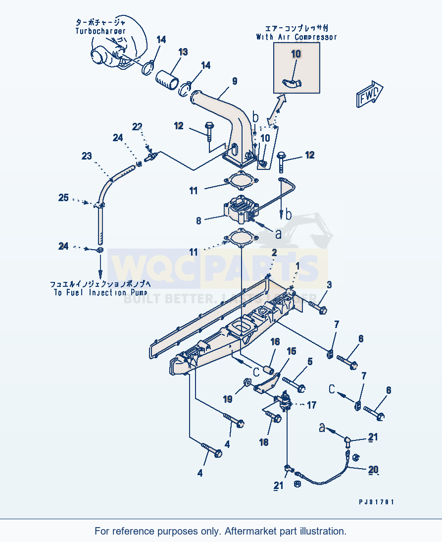 Komatsu WA320-1 Air Intake Manifold And Connection(#106666-) parts diagram