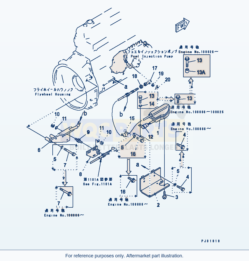 Komatsu WA320-1 Engine Stop Motor And Mounting parts diagram