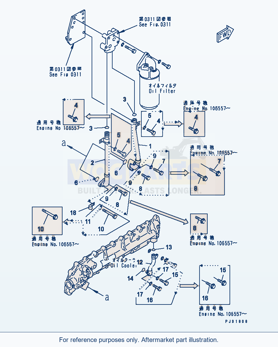 Komatsu WA320-1 Lubricating Oil Piping Serial 10001-UP parts diagram