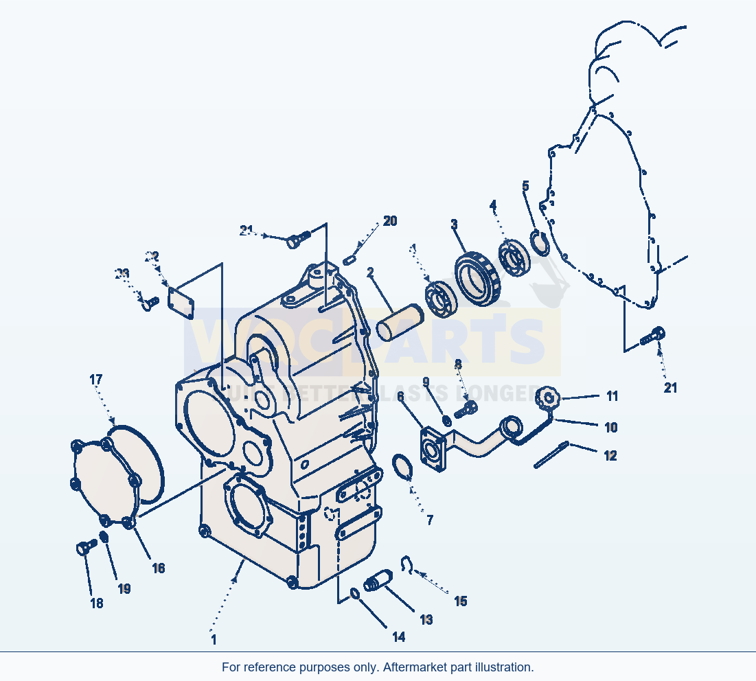 Komatsu WA320-1LC Transmission Rear Case parts diagram