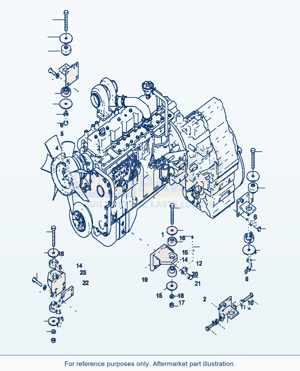 Komatsu WA320-3 Engine, Engine Mounting parts diagram