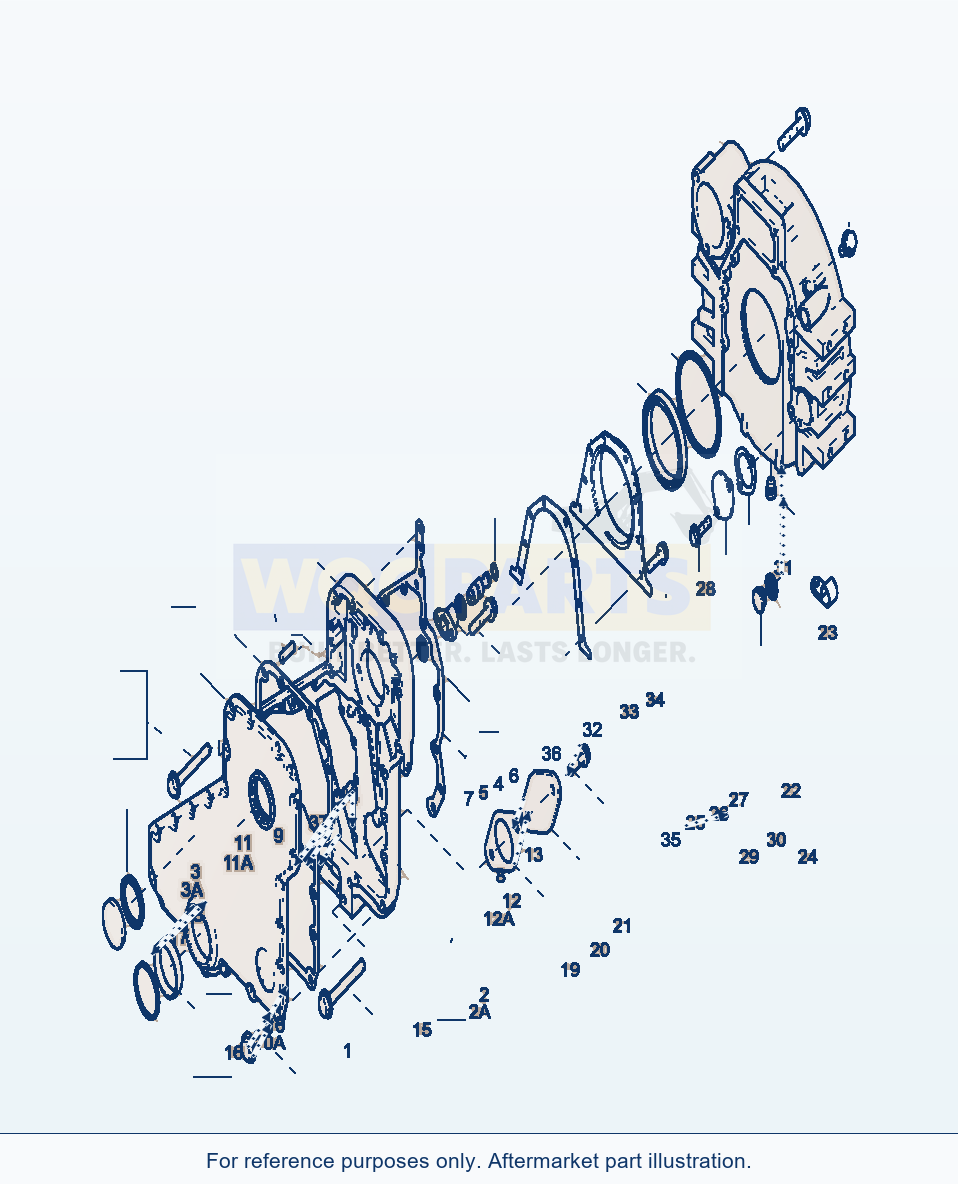 Komatsu WA320-3 Timing Gear Case And Flywheel Housing parts diagram