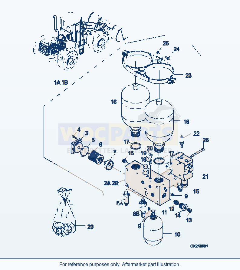 Komatsu WA320-3 Brake System, Pressure Tank (Gk2K0581) parts diagram