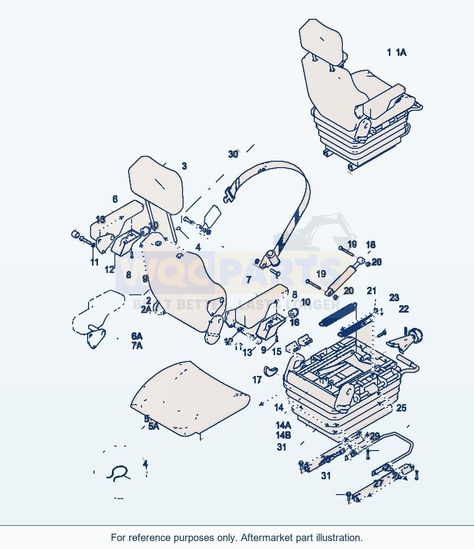 Komatsu WA320-3 Drivers Seat, Attaching parts diagram