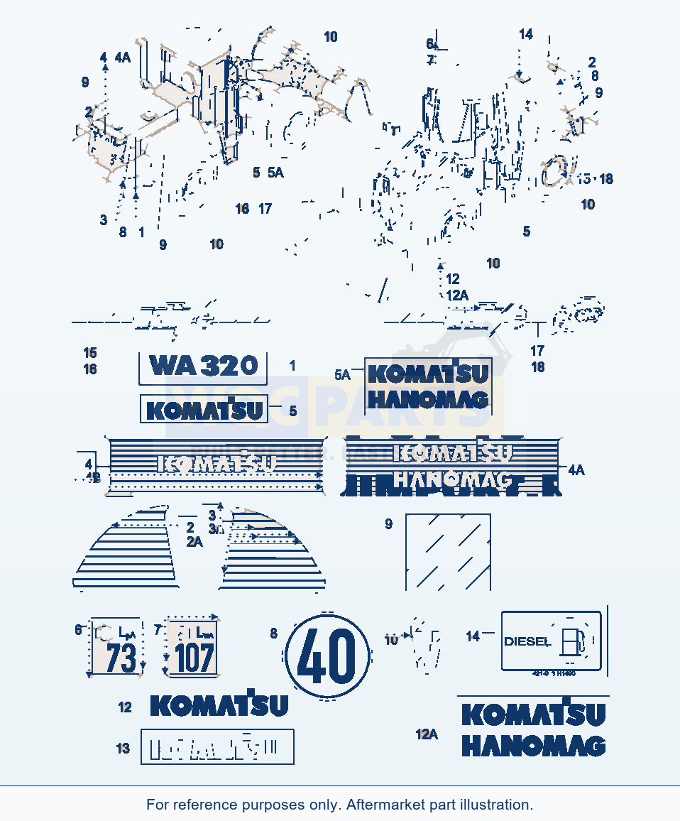 Komatsu WA320-3 Lettering parts diagram