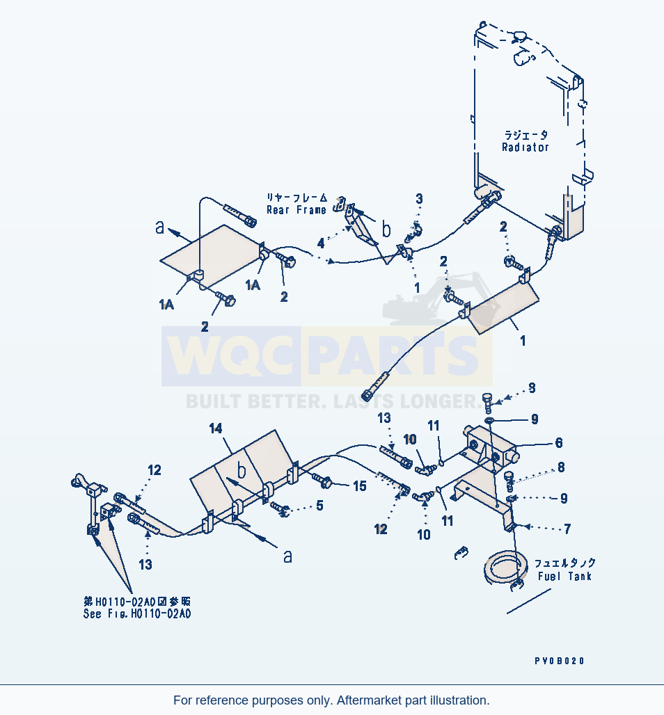 Komatsu WA320-3 Cooling System — Oil Cooler Piping parts diagram