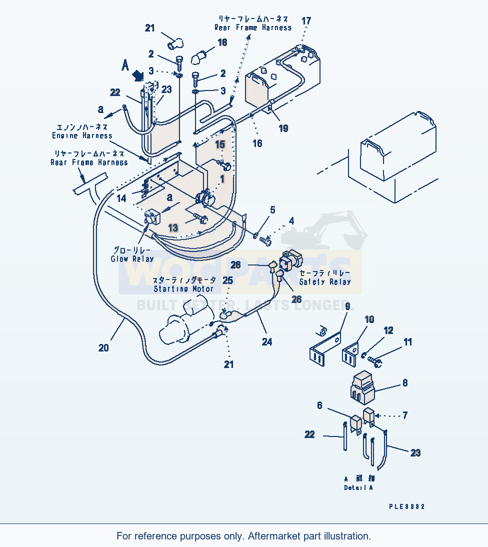 Komatsu WA320-3 Electrical System — Rear Harness (Battery Line) parts diagram