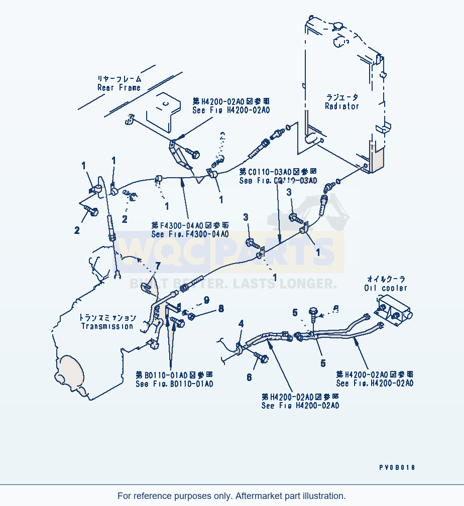 Komatsu WA320-3 Transmission Oil Cooler Piping Mounting parts diagram