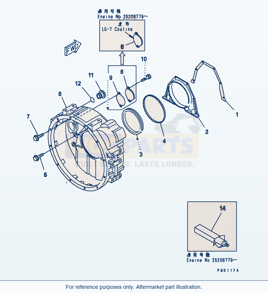 Komatsu WA320-3 Flywheel Housing(#26200467-26253347) parts diagram