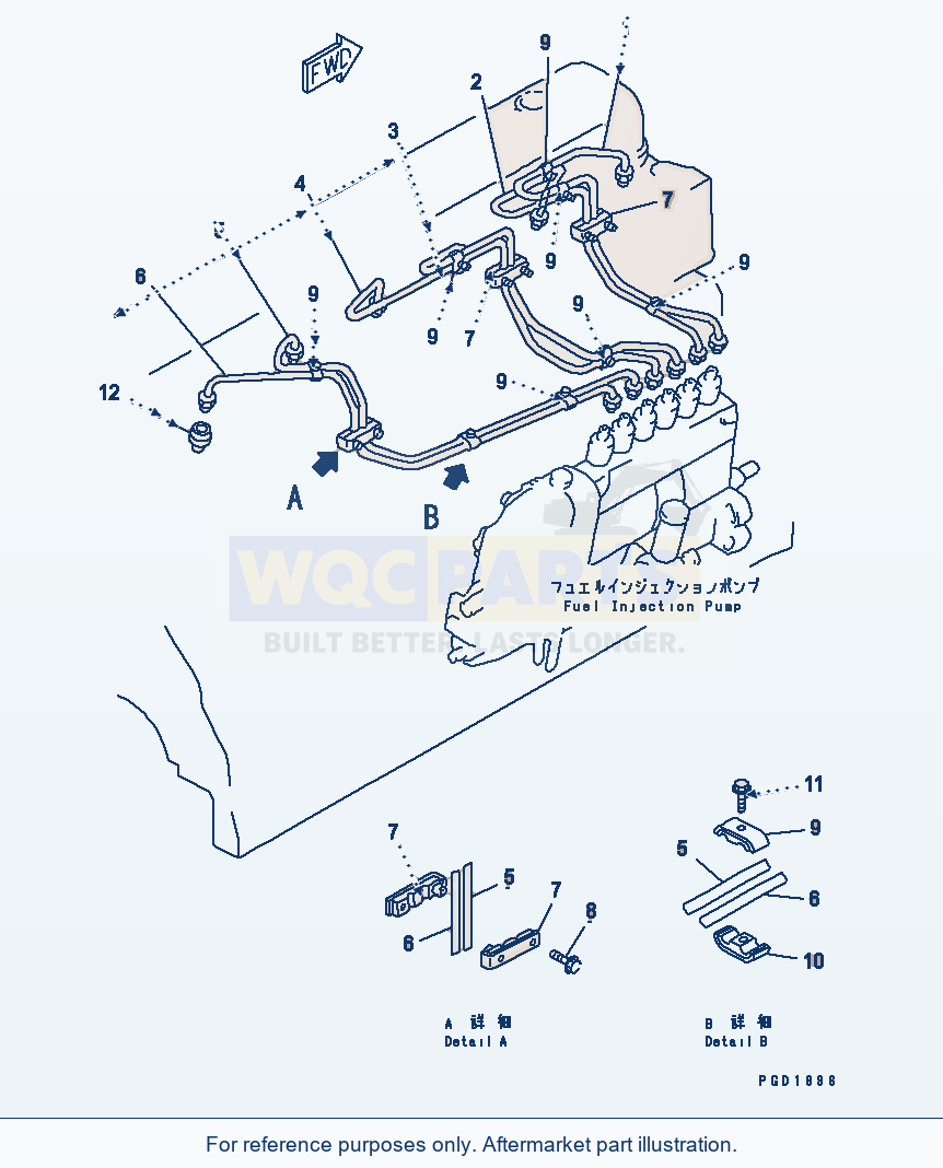 Komatsu WA320-3 Fuel Injection Pump Piping Serial 53001-UP parts diagram