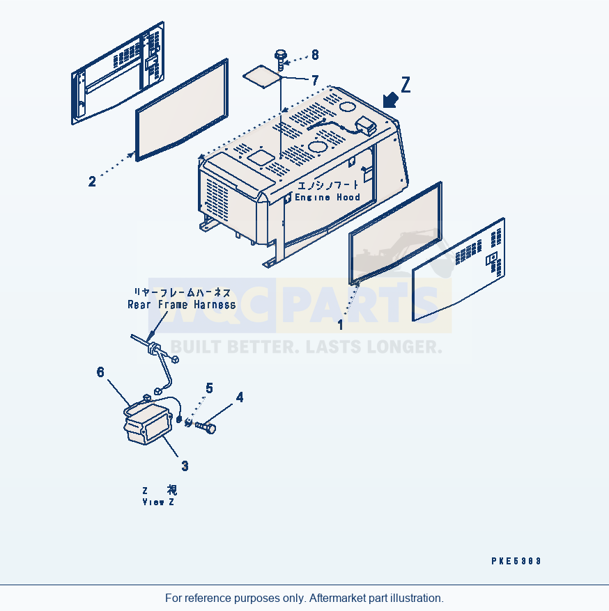Komatsu WA320-3 Hood (Door Seal And Upper Cover) parts diagram
