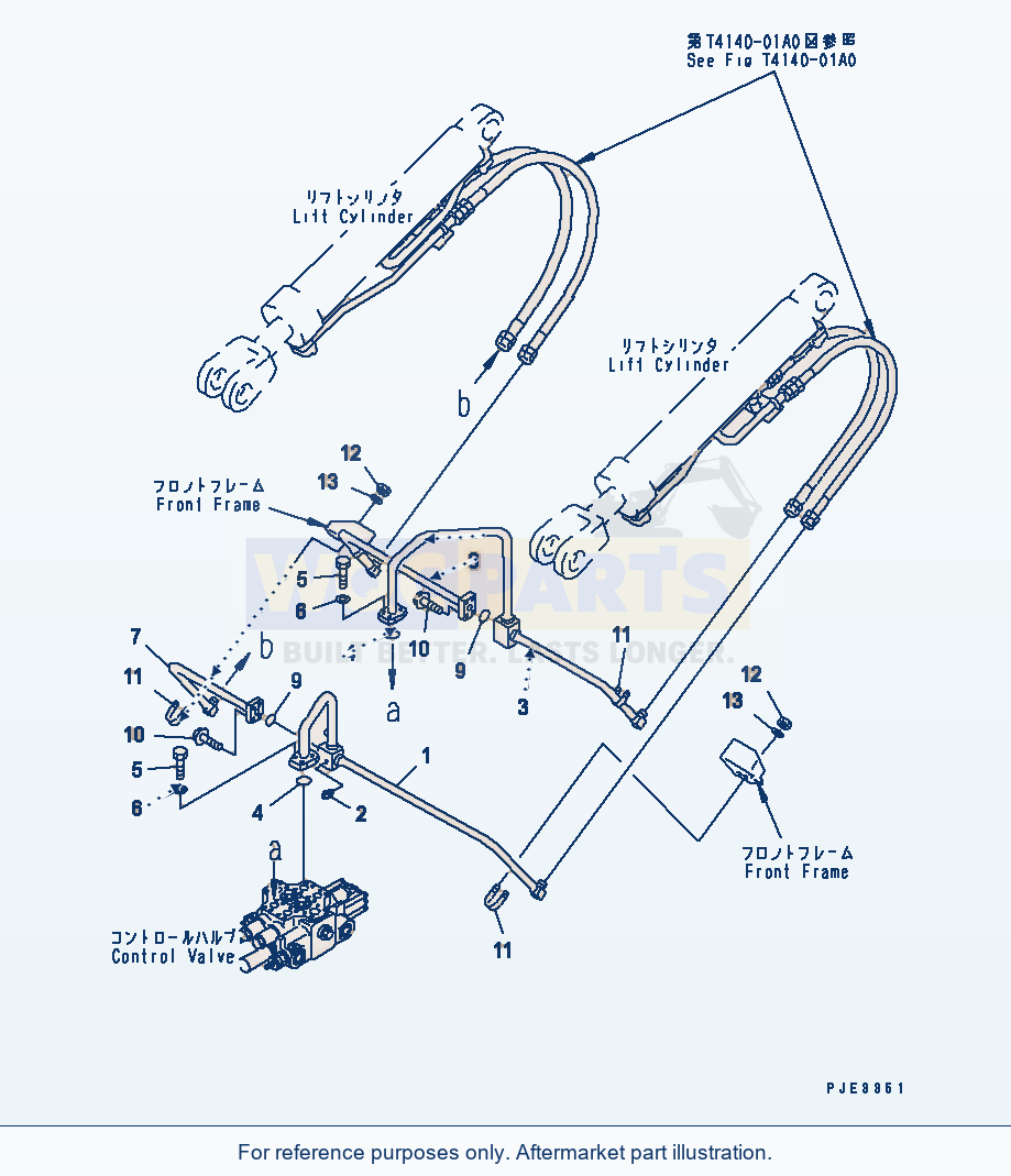 Komatsu WA320-3 Hydraulic Piping (Lift Cylinder Line) parts diagram