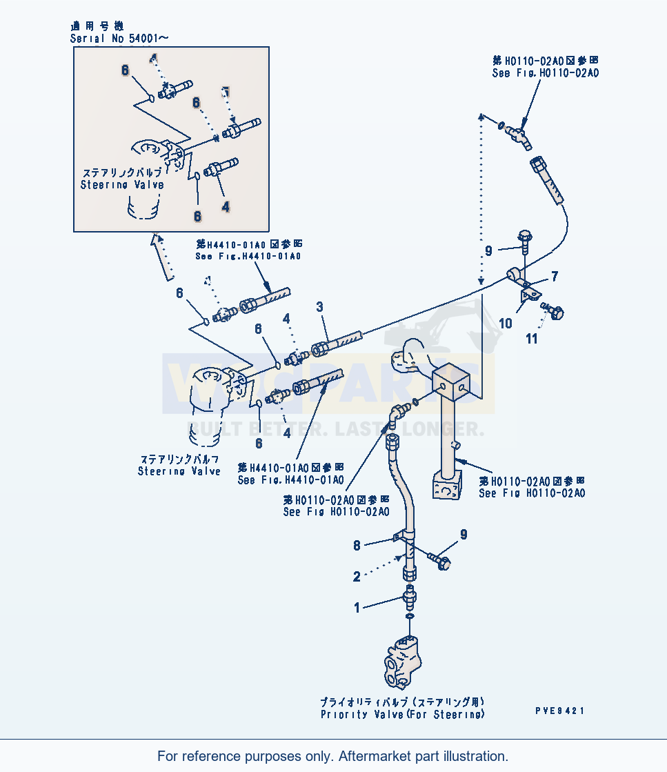 Komatsu WA320-3 Steering Valve (Drain Line) parts diagram