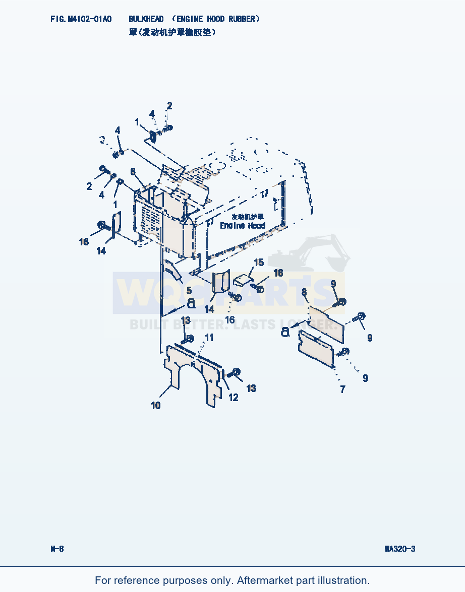 Komatsu WA320-3 Bulkhead(Engine Hood Rubber) (|000235) parts diagram