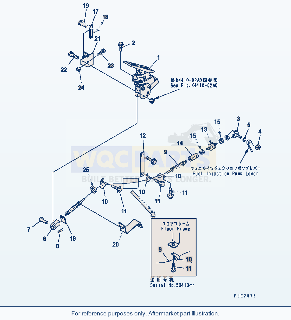 Komatsu WA320-3 Accelerator Pedal And Linkage parts diagram