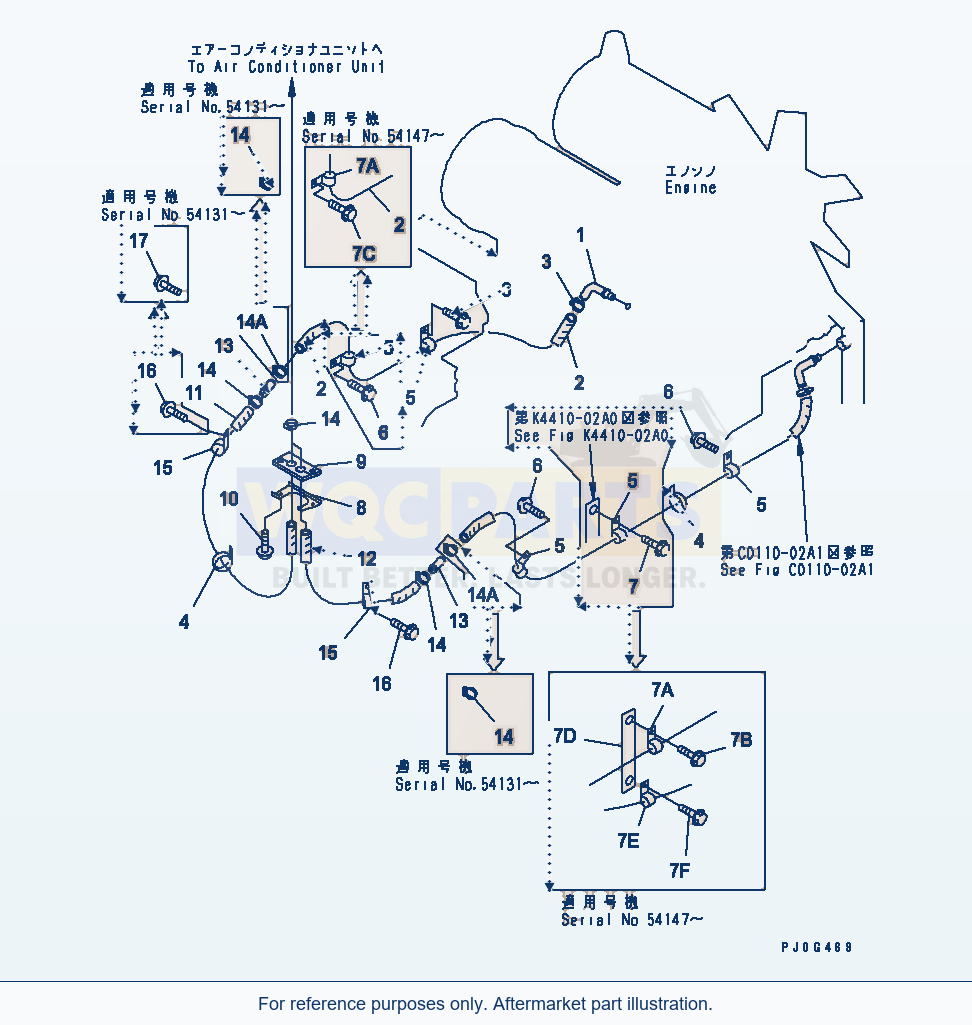 Komatsu WA320-3 Heater Piping Serial 53001-UP parts diagram