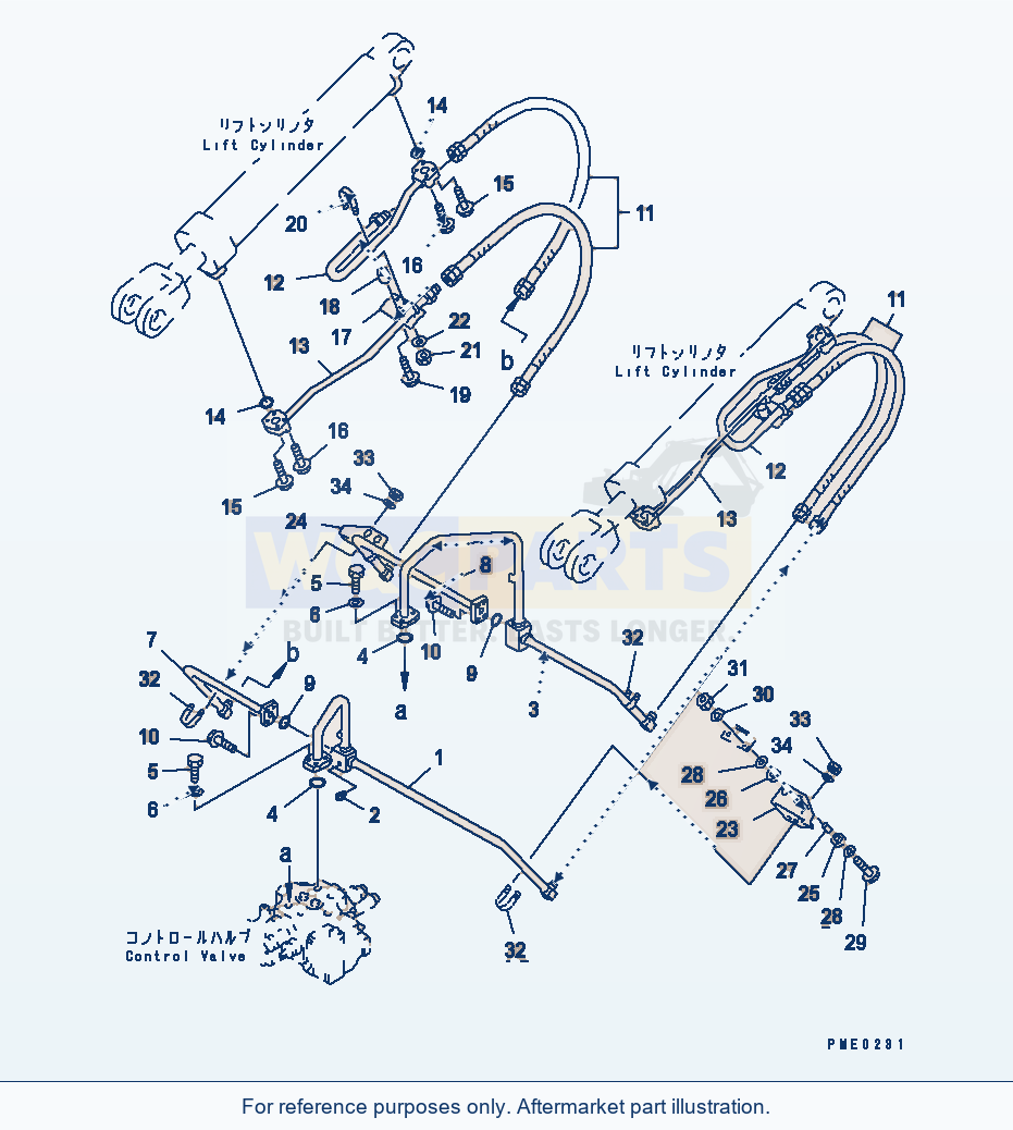 Komatsu WA320-3 Hydraulic Piping (Lift Cylinder Line)(#50001-) parts diagram