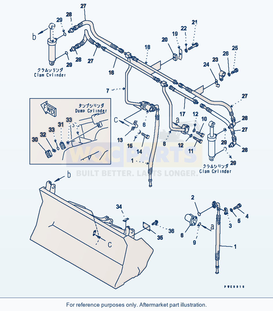 Komatsu WA320-3 Multi Purpose Bucket (Piping) parts diagram