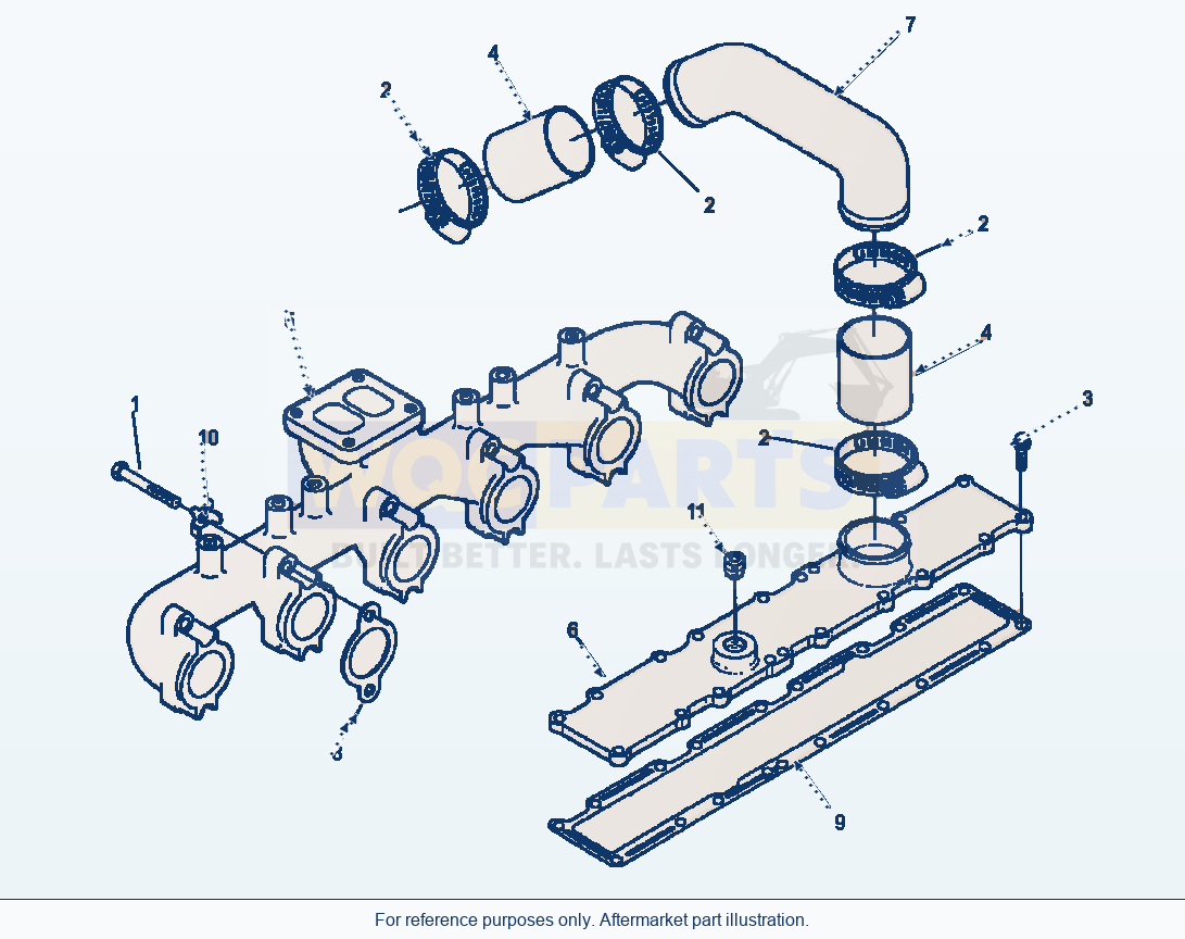 Komatsu WA320-3L Turbocharger Location parts diagram