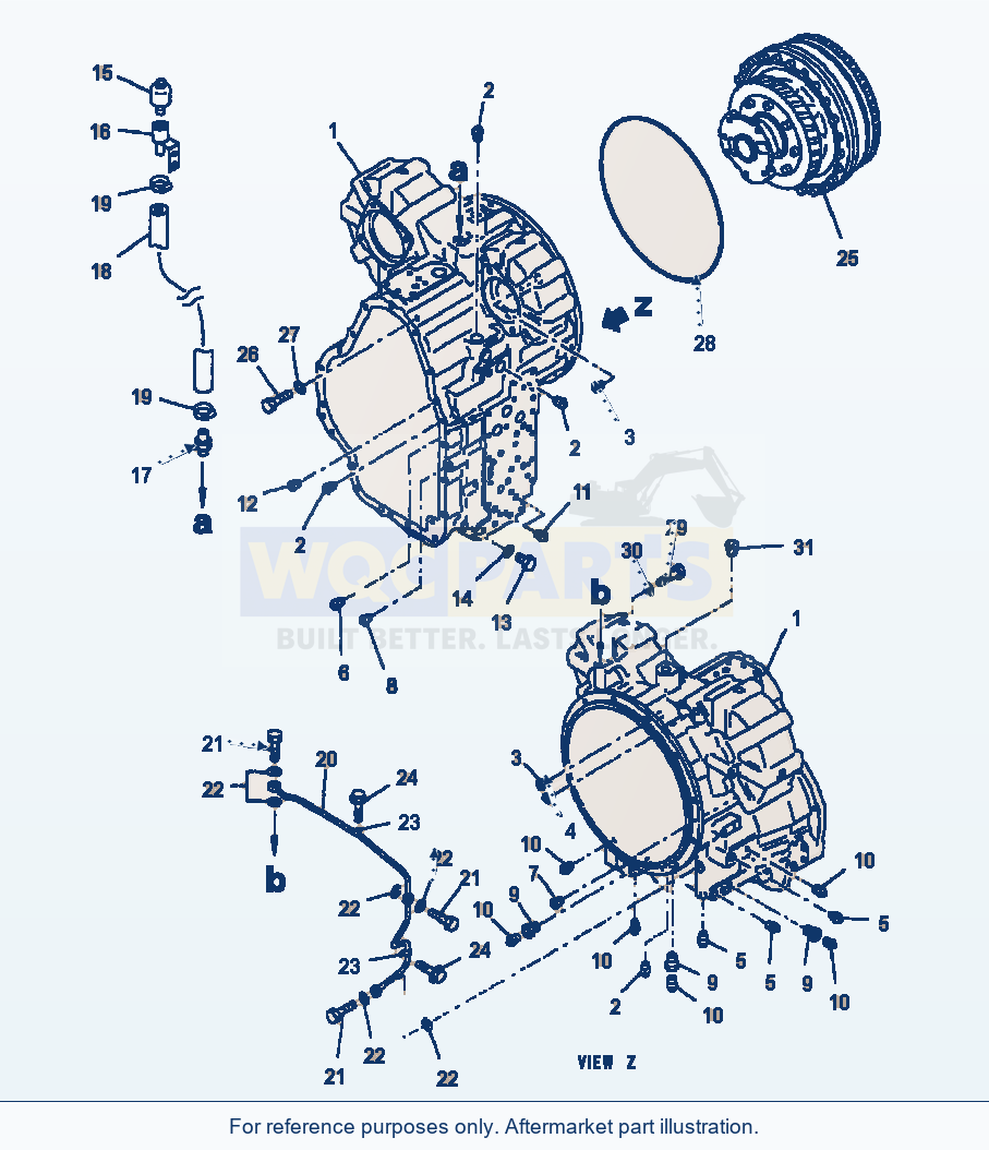 Komatsu WA320-3L Transmission - Rear Case Assembly parts diagram