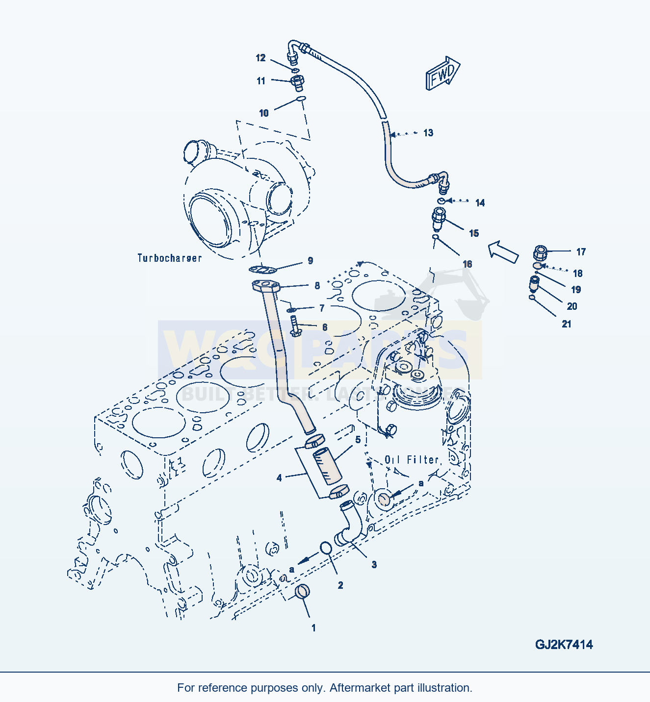Komatsu WA320-5 Turbocharger Oil Piping parts diagram
