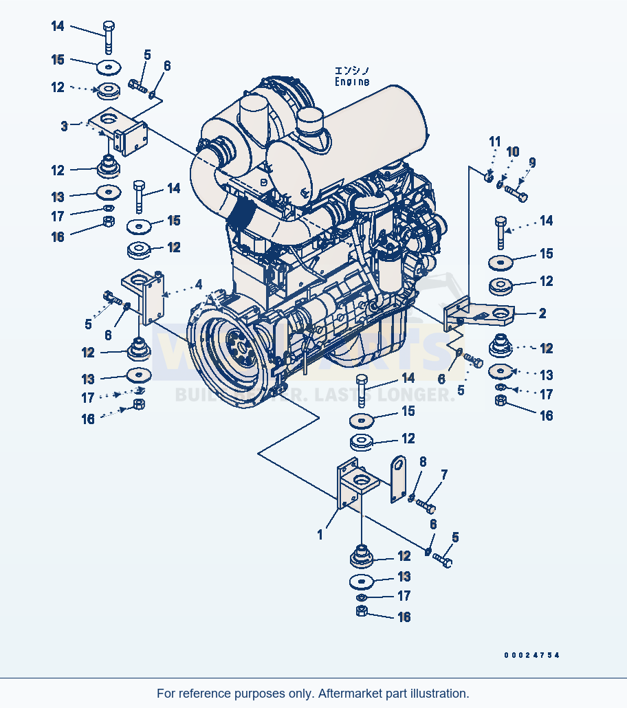 Komatsu WA320-5 Engine Mount Serial 60001-UP parts diagram