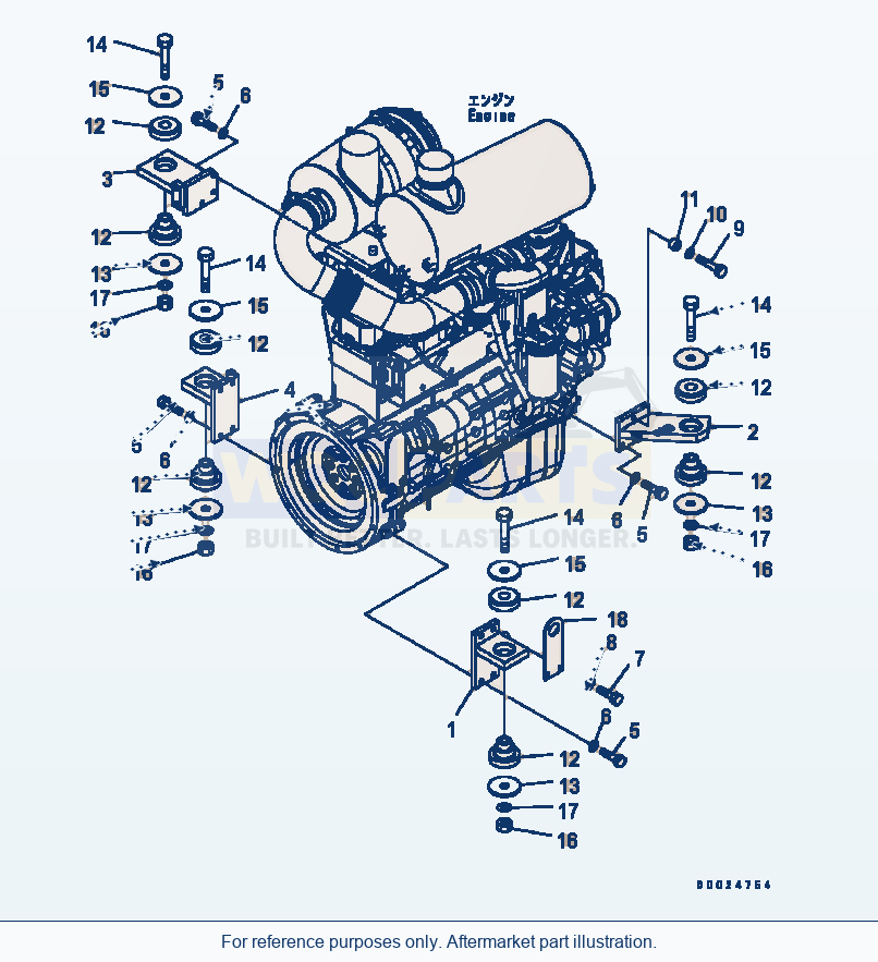 Komatsu WA320-5 Engine Mount Serial B10001-UP parts diagram
