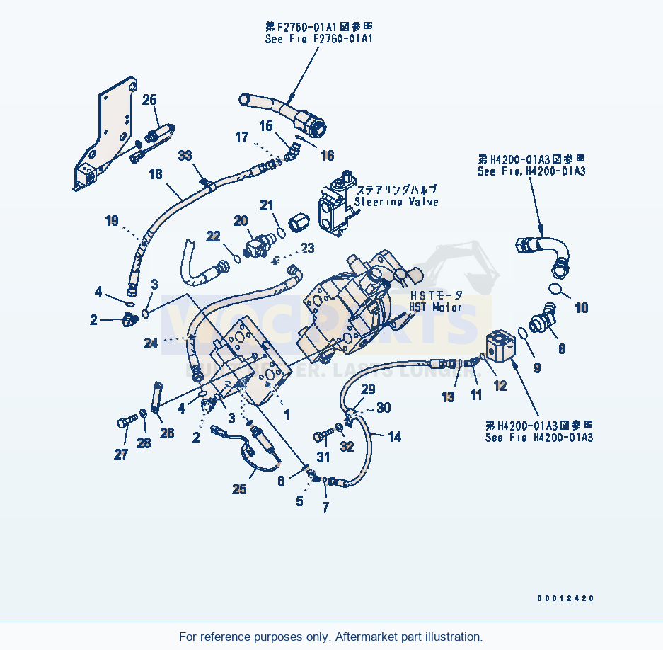Komatsu WA320-5 Emergency Steering Line parts diagram