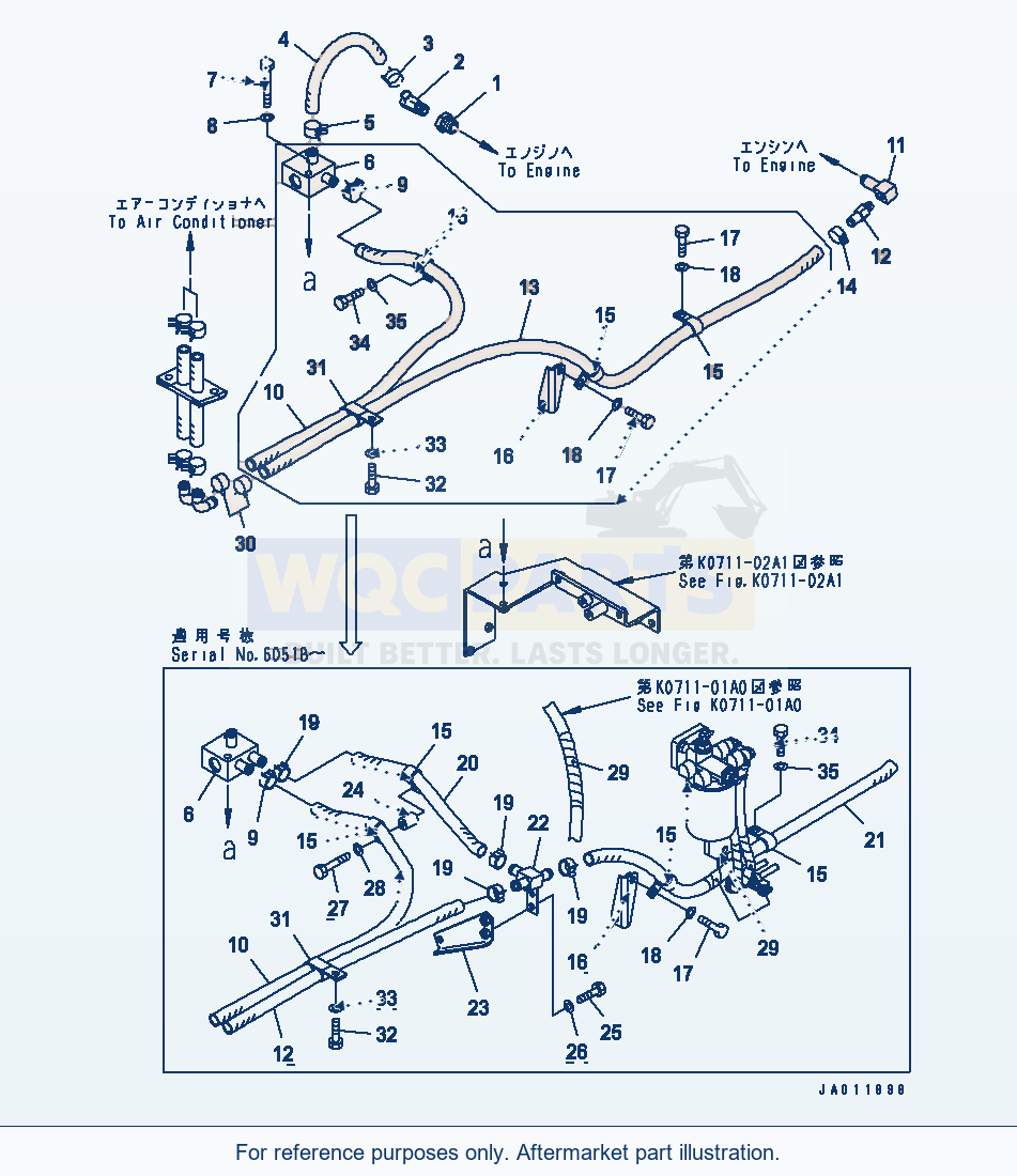 Komatsu WA320-5 Heater Piping (For Eu) parts diagram
