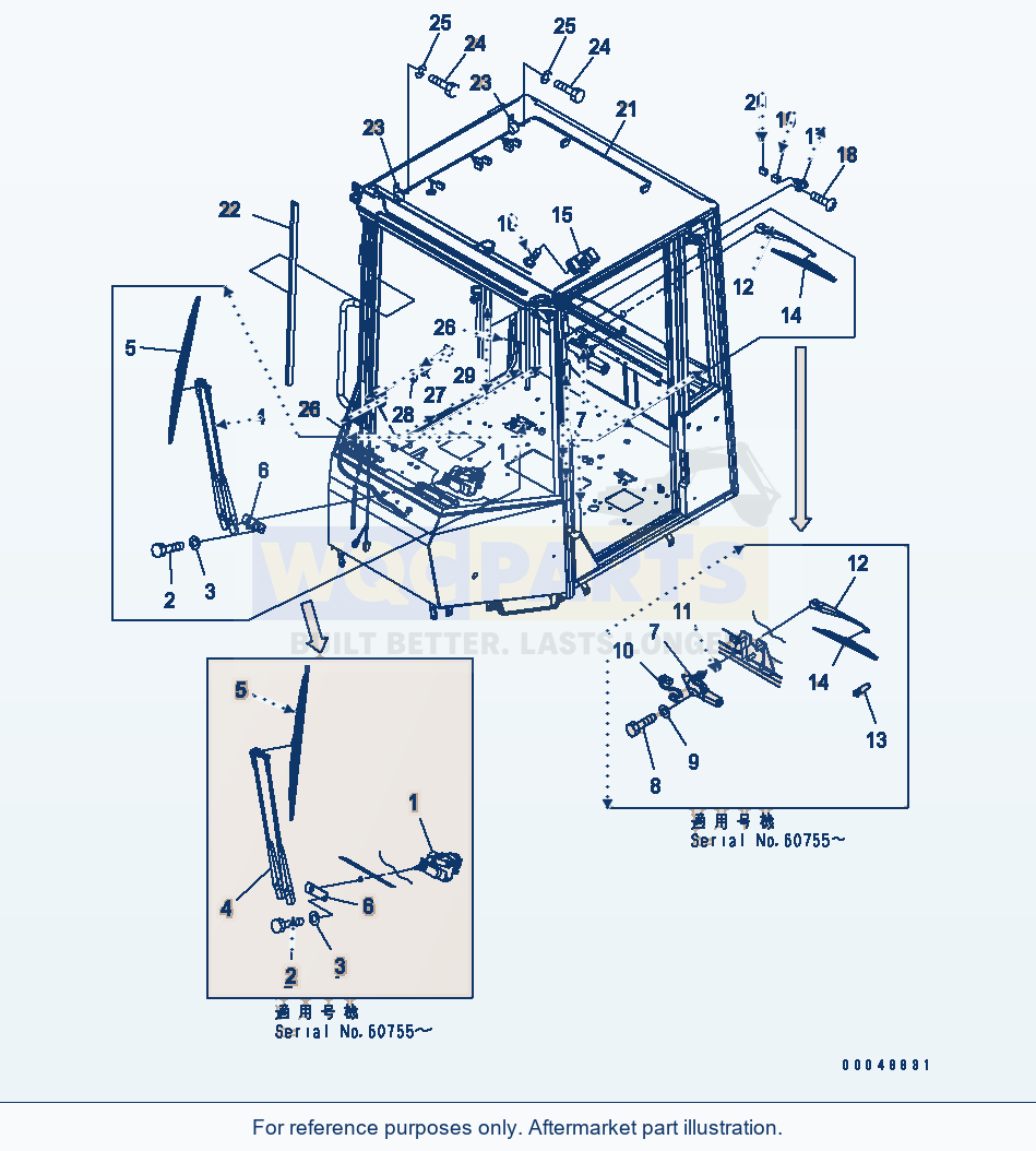 Komatsu WA320-5 Rops Cab (Wiper) (For Except Japan) parts diagram