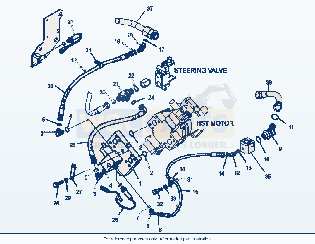 Komatsu WA320-5L Auxiliary Steering Lines And Mounting parts diagram