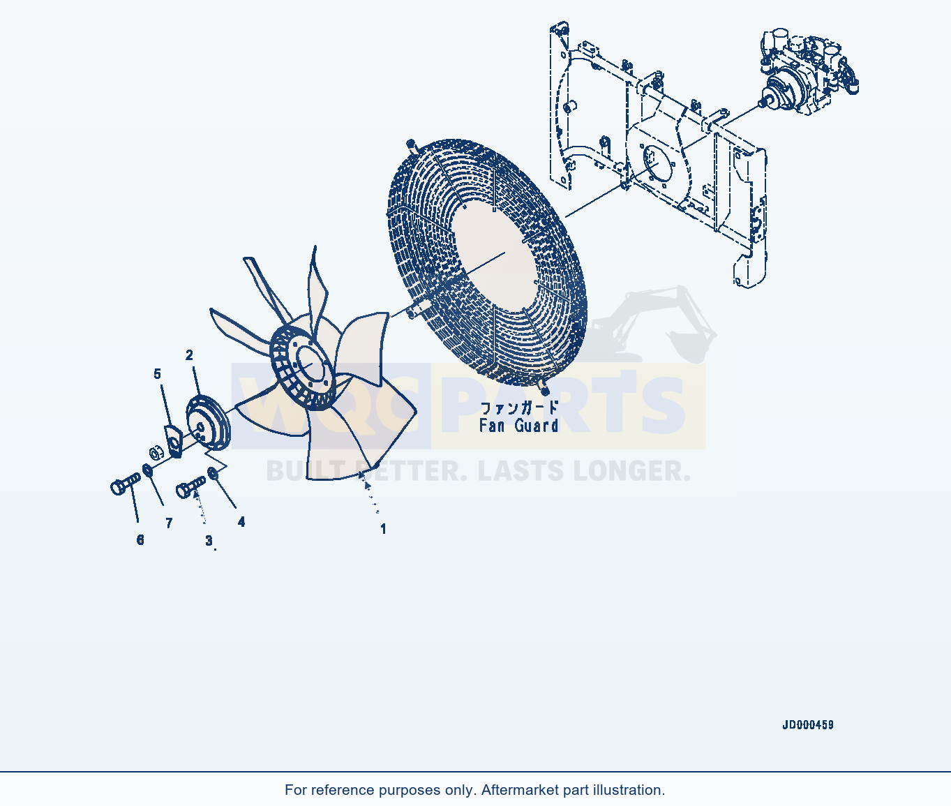 Komatsu WA320-6 Radiator, With Air Conditioner, Fan parts diagram