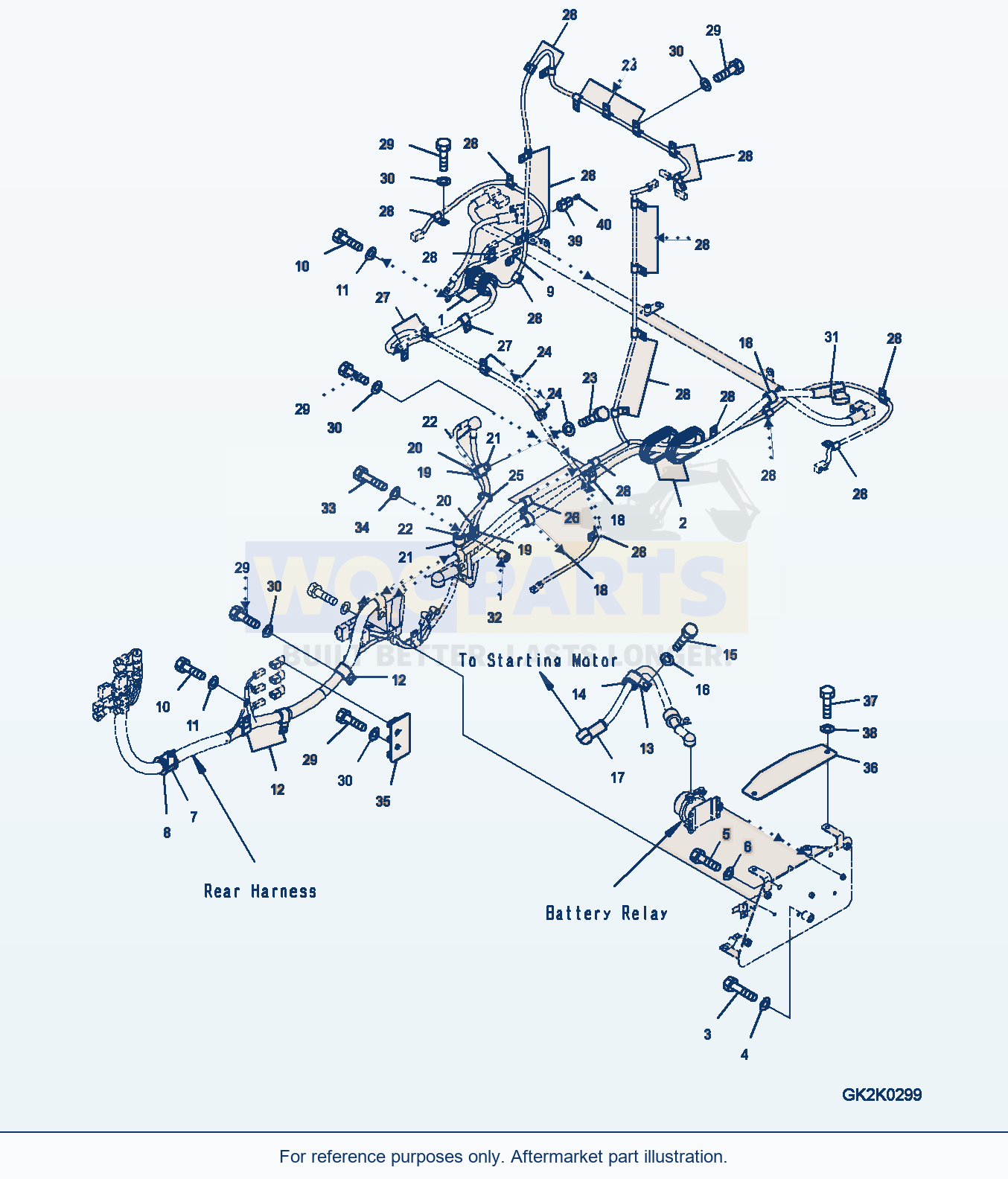Komatsu WA320-6 Rear Electric Wiring Harness, Mounting parts diagram
