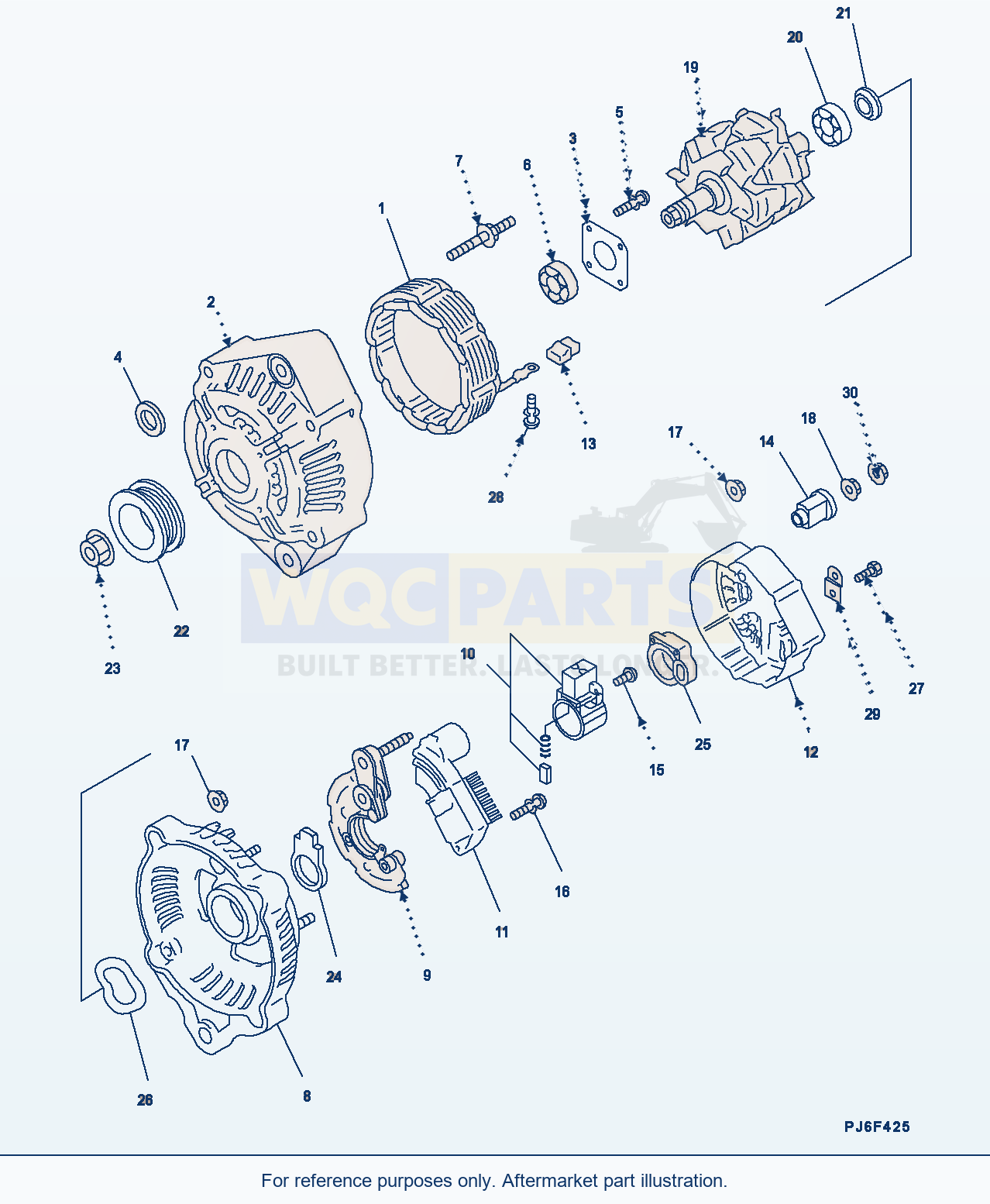 Komatsu WA320-6 Alternator, 60Amp., Inner Parts (Aee00-002001) parts diagram