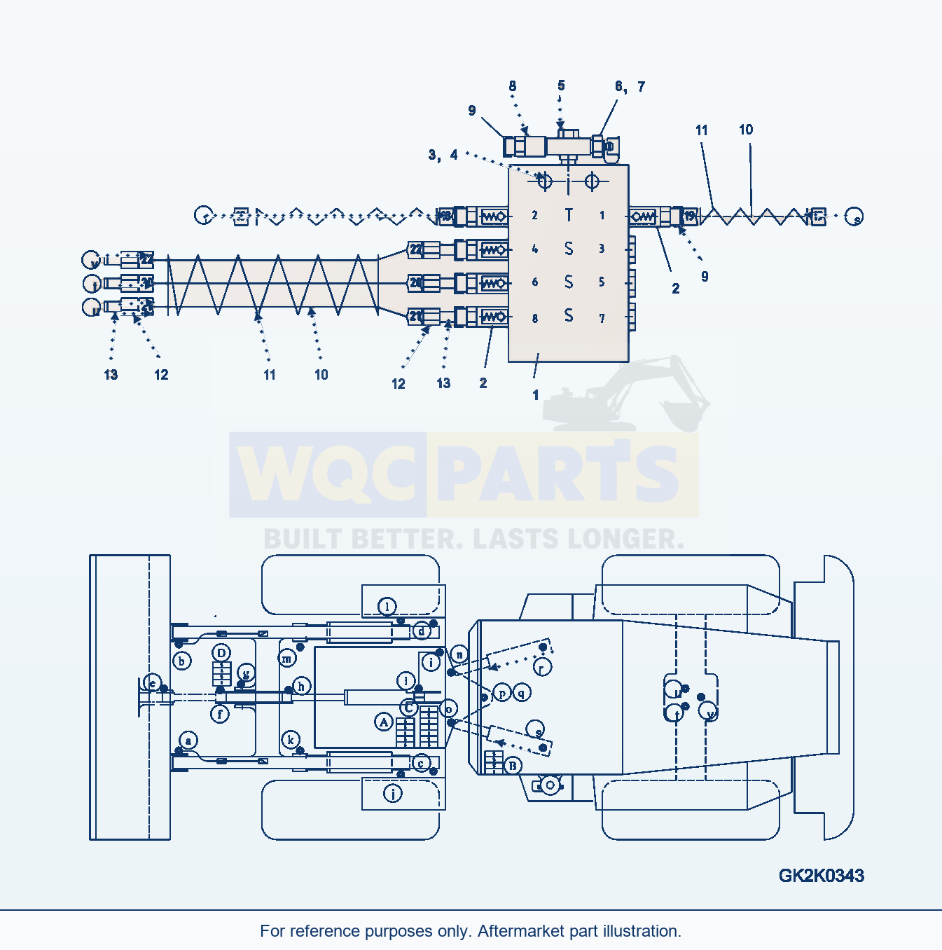 Komatsu WA320-6 Central Lubrication System, Rear Frame, Feeder parts diagram