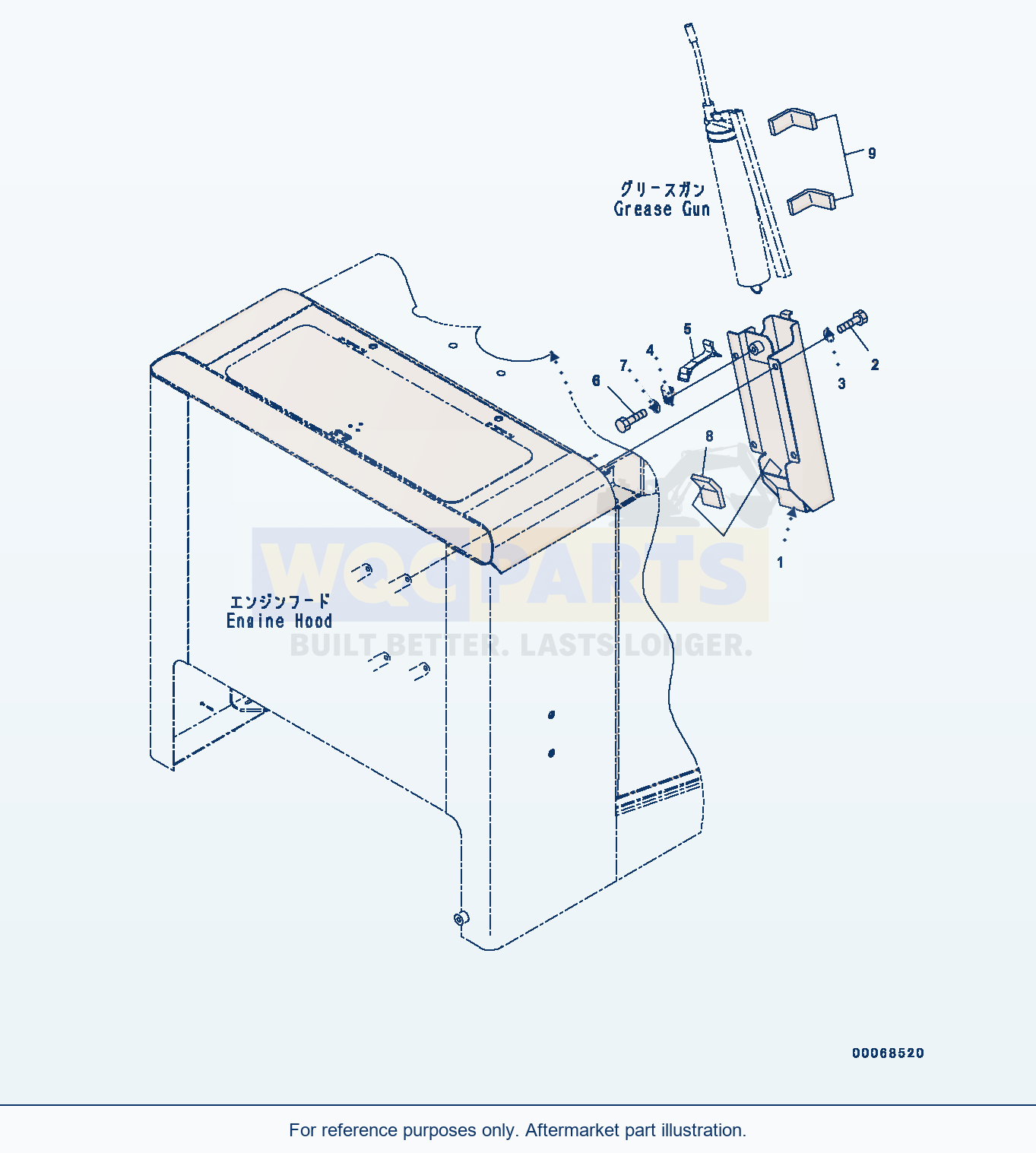 Komatsu WA320-6 Engine Hood, Grease Bath And Mounting parts diagram