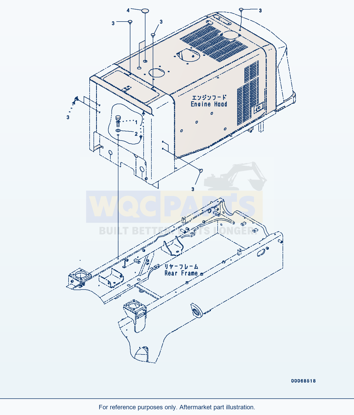 Komatsu WA320-6 Engine Hood, Mounting parts diagram