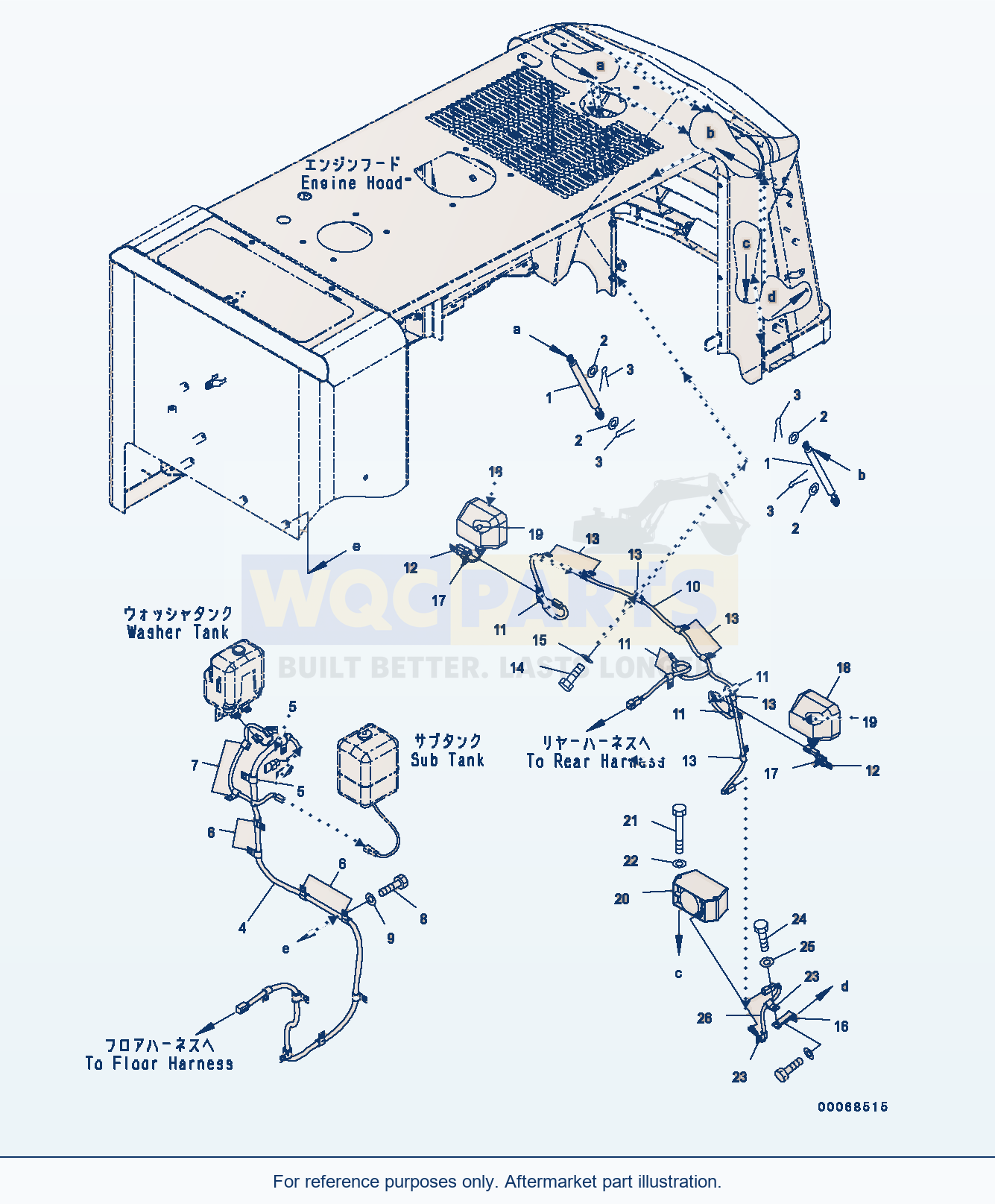 Komatsu WA320-6 Engine Hood, Wiring Harness parts diagram