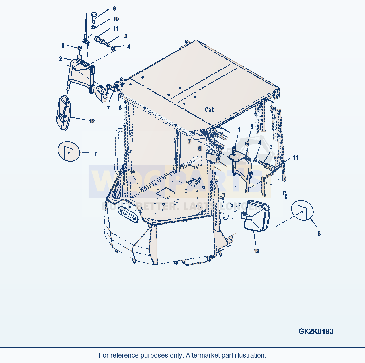 Komatsu WA320-6 Mirror, Additional Convex Mirror parts diagram
